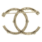 Chanel CC Logo Pearl Rhinestone Brooch Pin Badge White Gold — view 2