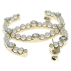 Chanel CC Logo Pearl Rhinestone Brooch Pin Badge White Gold — view 4