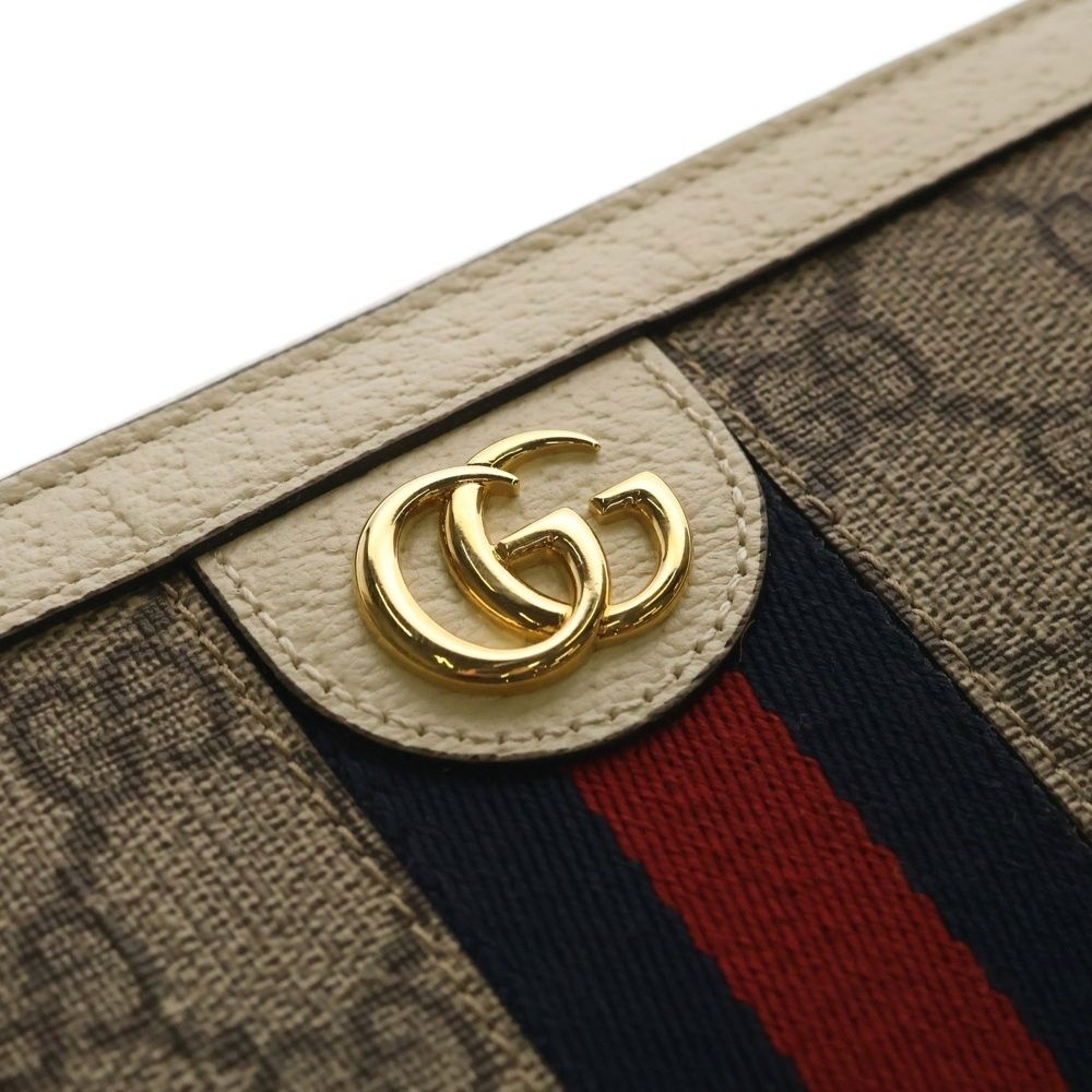 Gucci GG Supreme Wallet Card Case White Beige Leather Gold — view 4