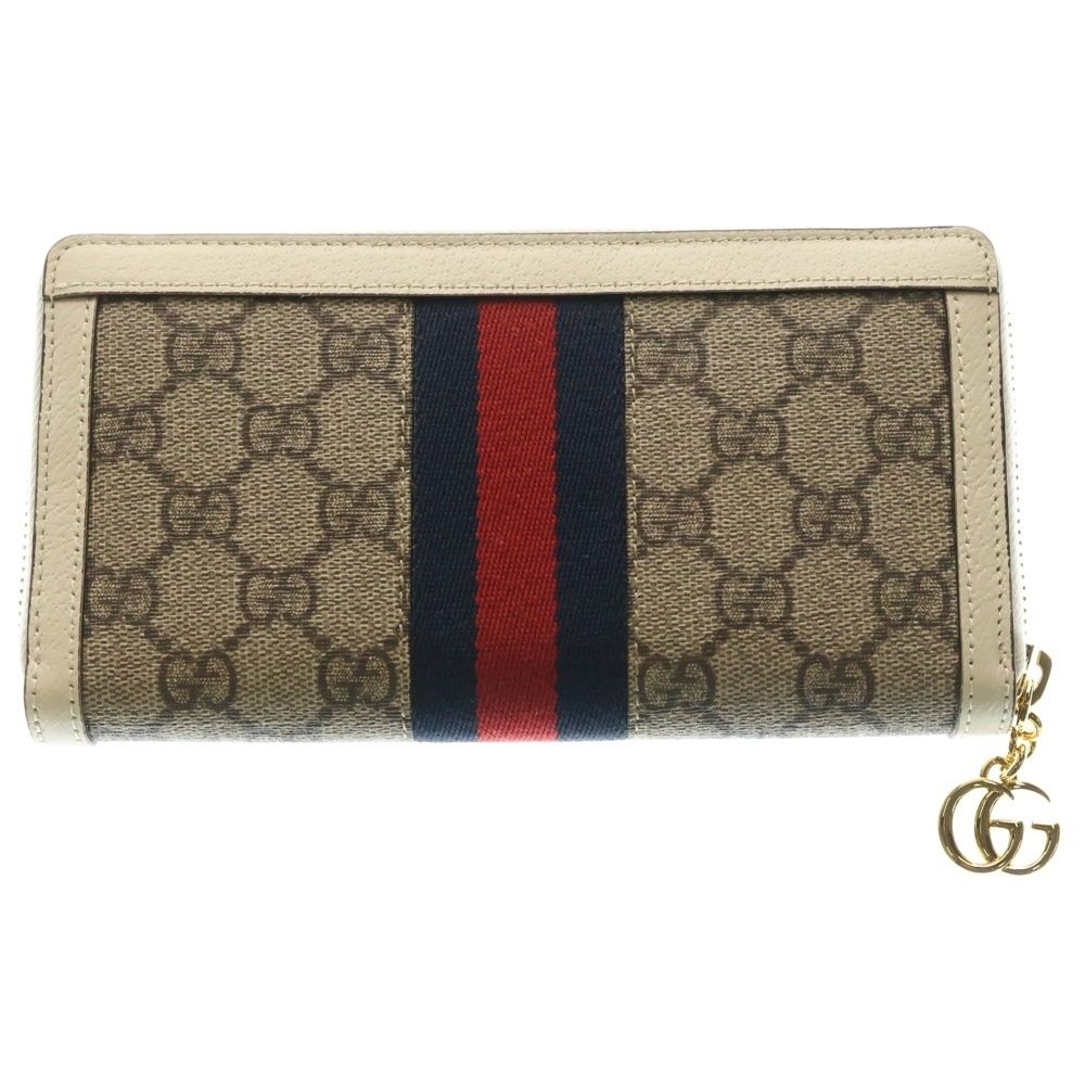 Gucci GG Supreme Wallet Card Case White Beige Leather Gold — view 2