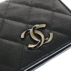 Chanel Quilted Bifold Wallet Card Case Compact Black Caviar Leather Gold — view 4