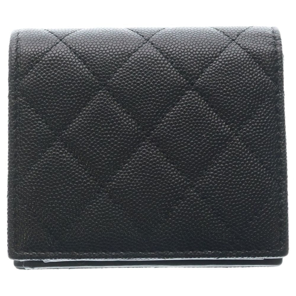 Chanel Quilted Bifold Wallet Card Case Compact Black Caviar Leather Gold — view 2