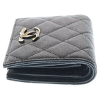 Chanel Quilted Bifold Wallet Card Case Compact Black Caviar Leather Gold — view 3