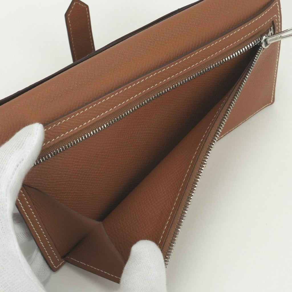 Hermes Bearn Souffle Wallet Epsom Gold Brown Silver Veau — view 6