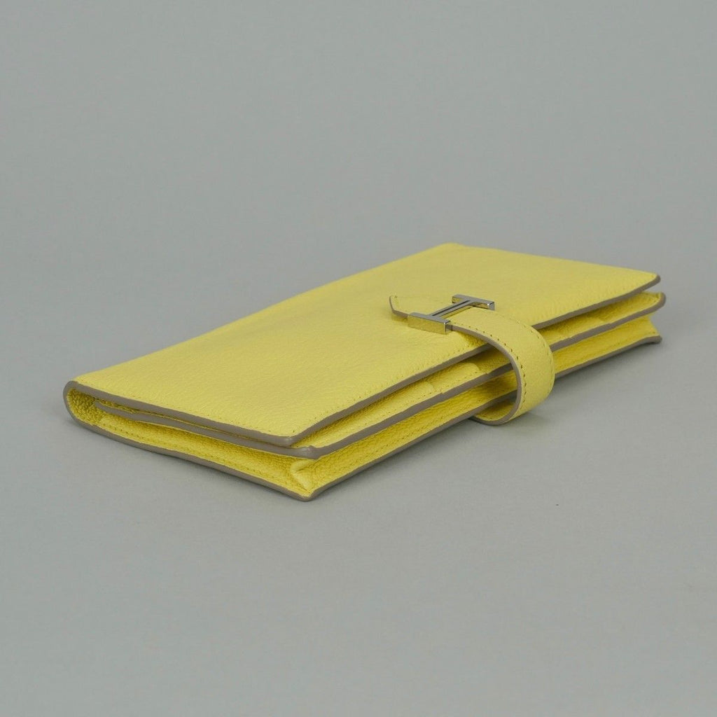 Hermes Bearn Souffle Wallet Chevre Limoncello Yellow Silver Misor — view 3