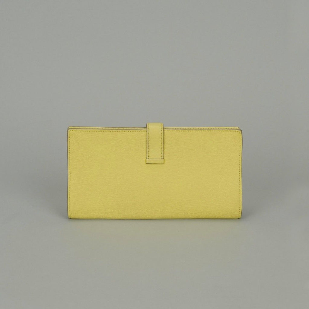 Hermes Bearn Souffle Wallet Chevre Limoncello Yellow Silver Misor — view 2