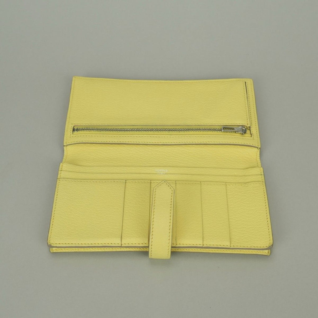 Hermes Bearn Souffle Wallet Chevre Limoncello Yellow Silver Misor — view 5