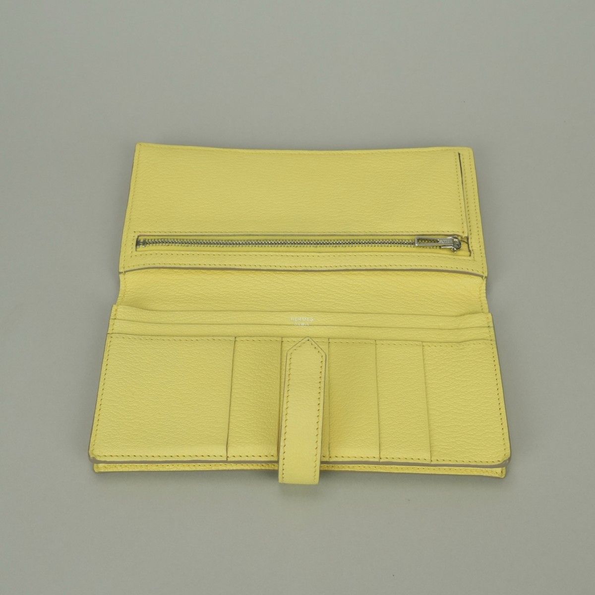 Hermes Bearn Souffle Wallet Chevre Limoncello Yellow Silver Misor — view 5