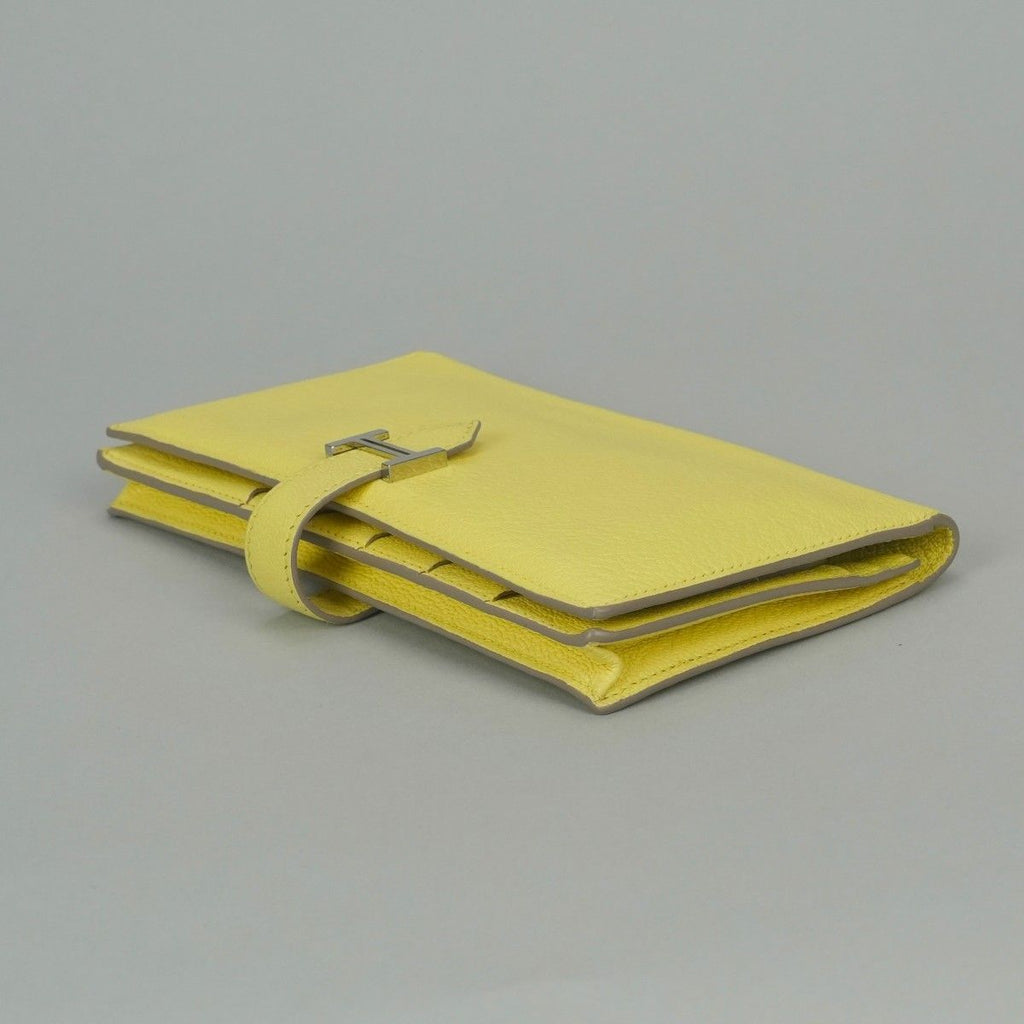 Hermes Bearn Souffle Wallet Chevre Limoncello Yellow Silver Misor — view 4