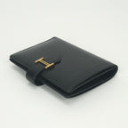 Hermes Bearn Compact Wallet Bifold Mini Box Calf Noir Black Gold — view 3