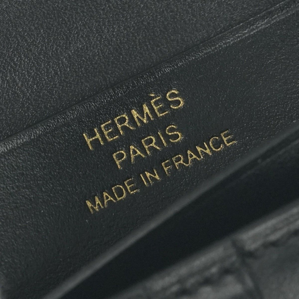 Hermes Bearn Compact Wallet Bifold Mini Box Calf Noir Black Gold — view 9