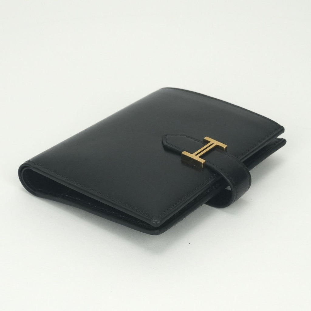 Hermes Bearn Compact Wallet Bifold Mini Box Calf Noir Black Gold — view 4