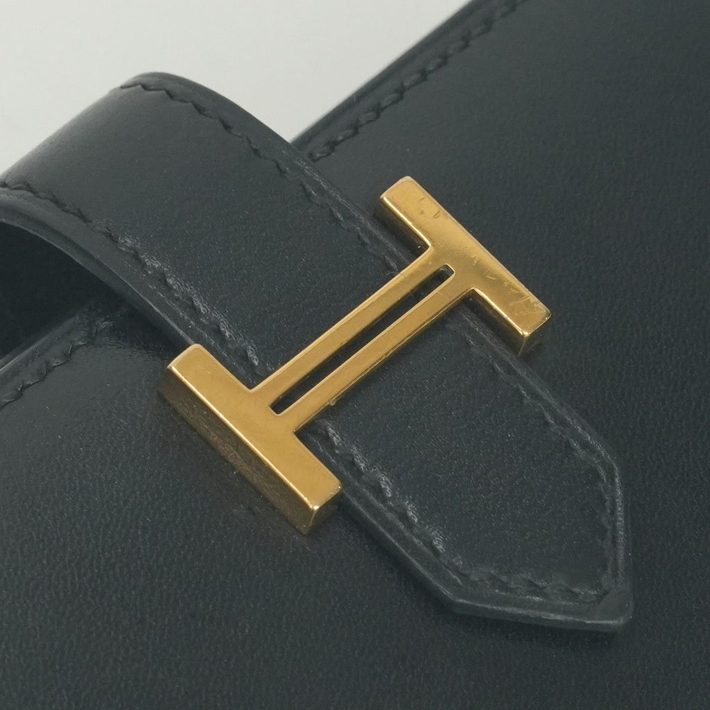 Hermes Bearn Compact Wallet Bifold Mini Box Calf Noir Black Gold — view 8