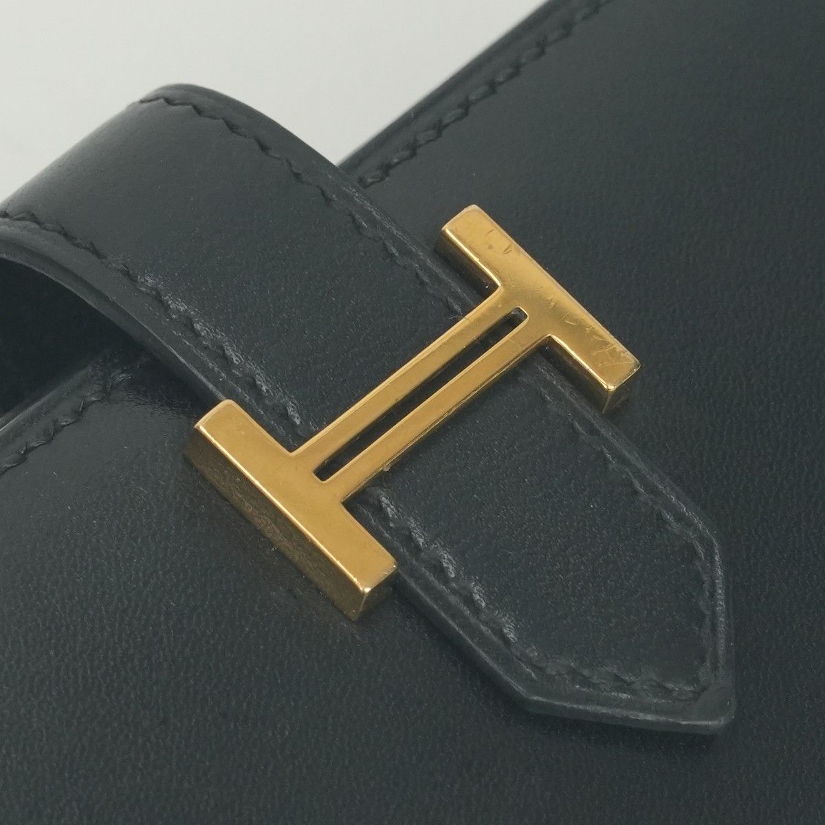 Hermes Bearn Compact Wallet Bifold Mini Box Calf Noir Black Gold — view 8