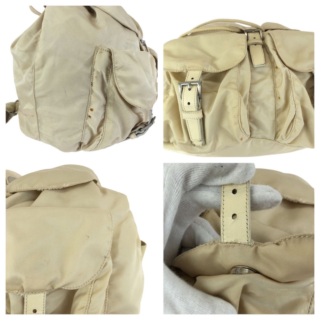 Prada Tessuto Beige Ivory Silver Nylon Leather Backpack — view 5