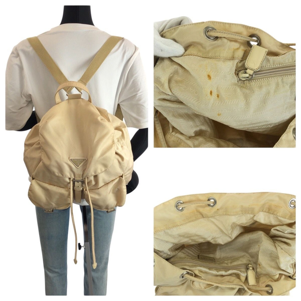 Prada Tessuto Beige Ivory Silver Nylon Leather Backpack — view 7
