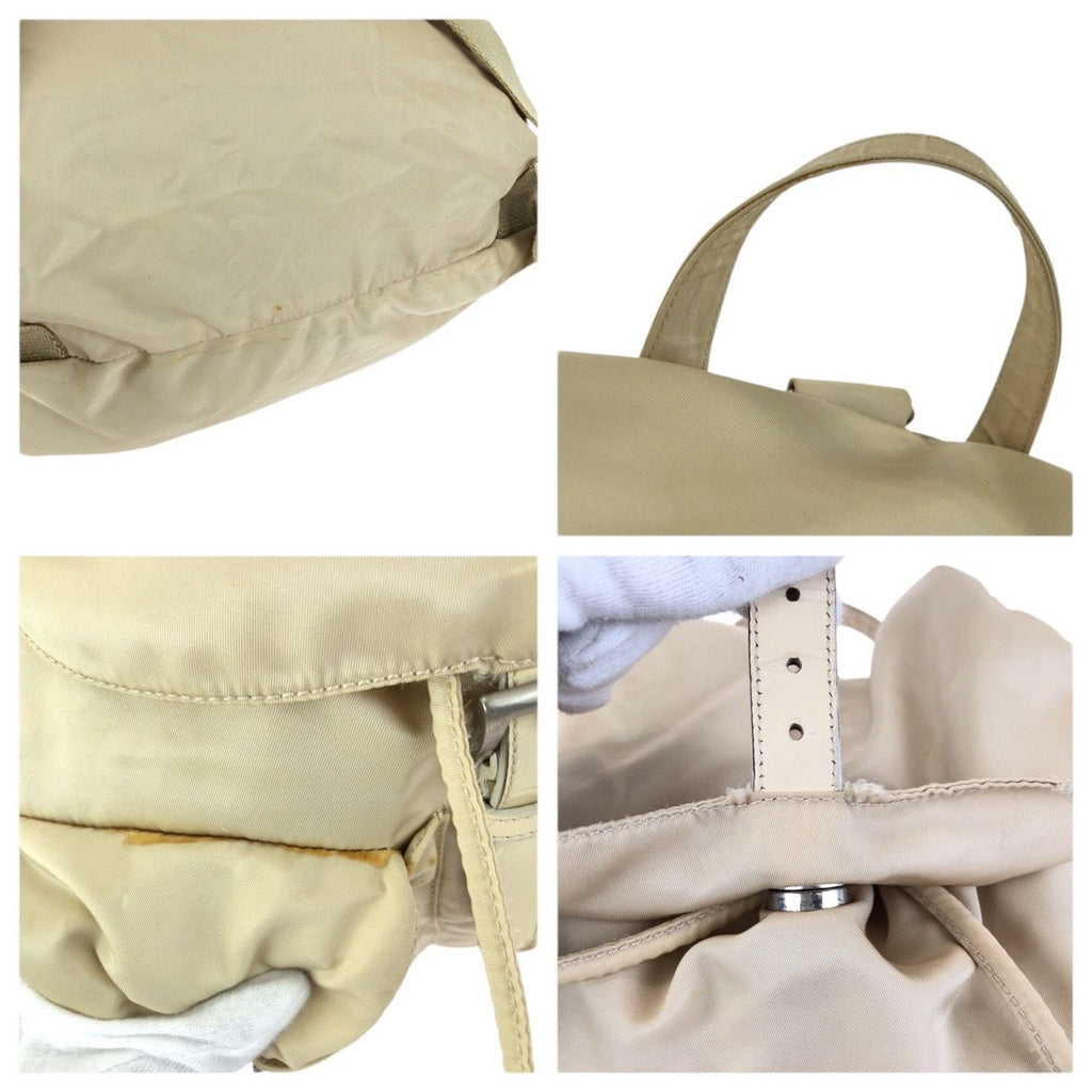 Prada Tessuto Beige Ivory Silver Nylon Leather Backpack — view 6