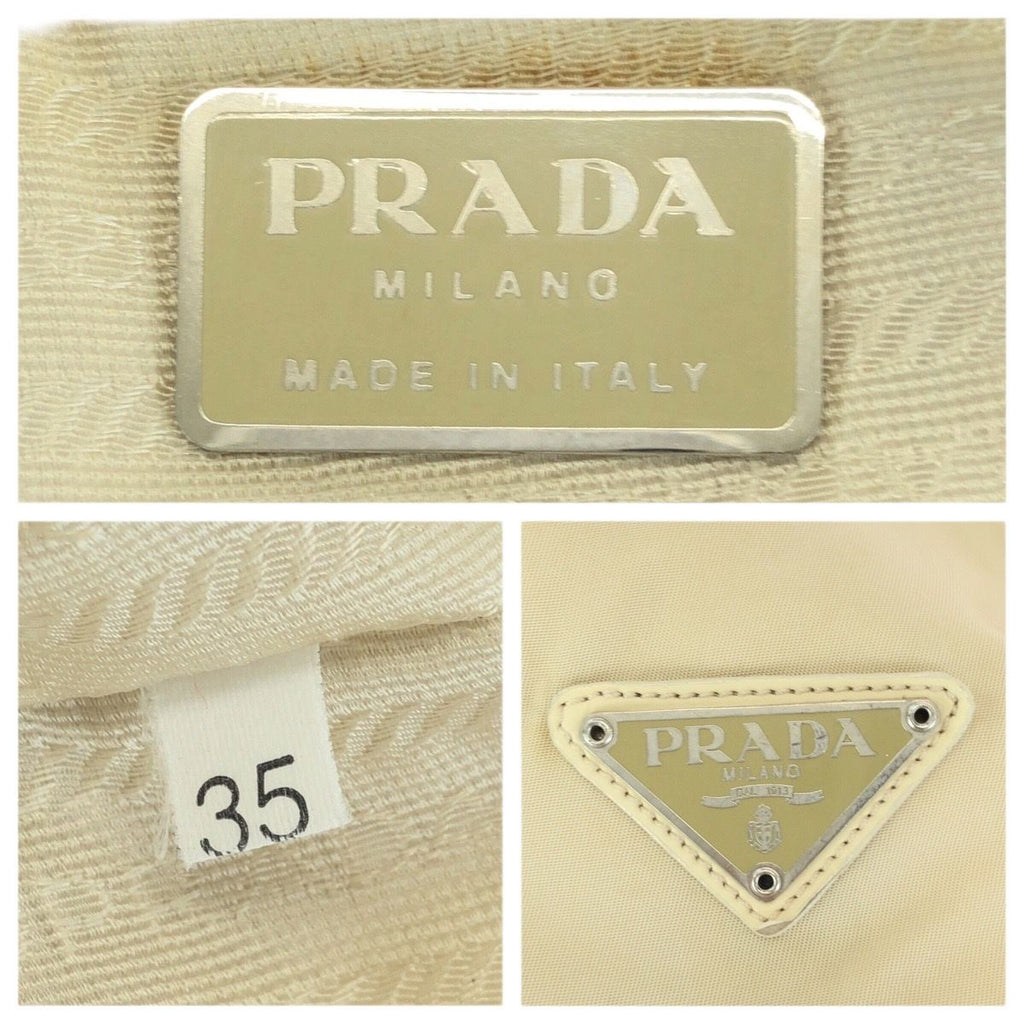 Prada Tessuto Beige Ivory Silver Nylon Leather Backpack — view 4