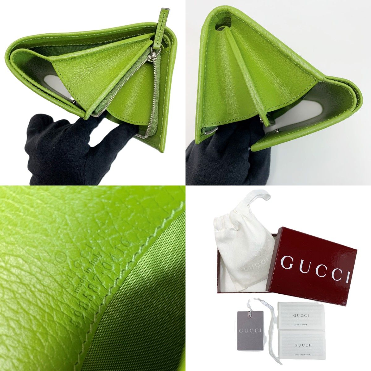 Gucci GG Marmont Bifold Wallet Green Leather Handbag — view 8