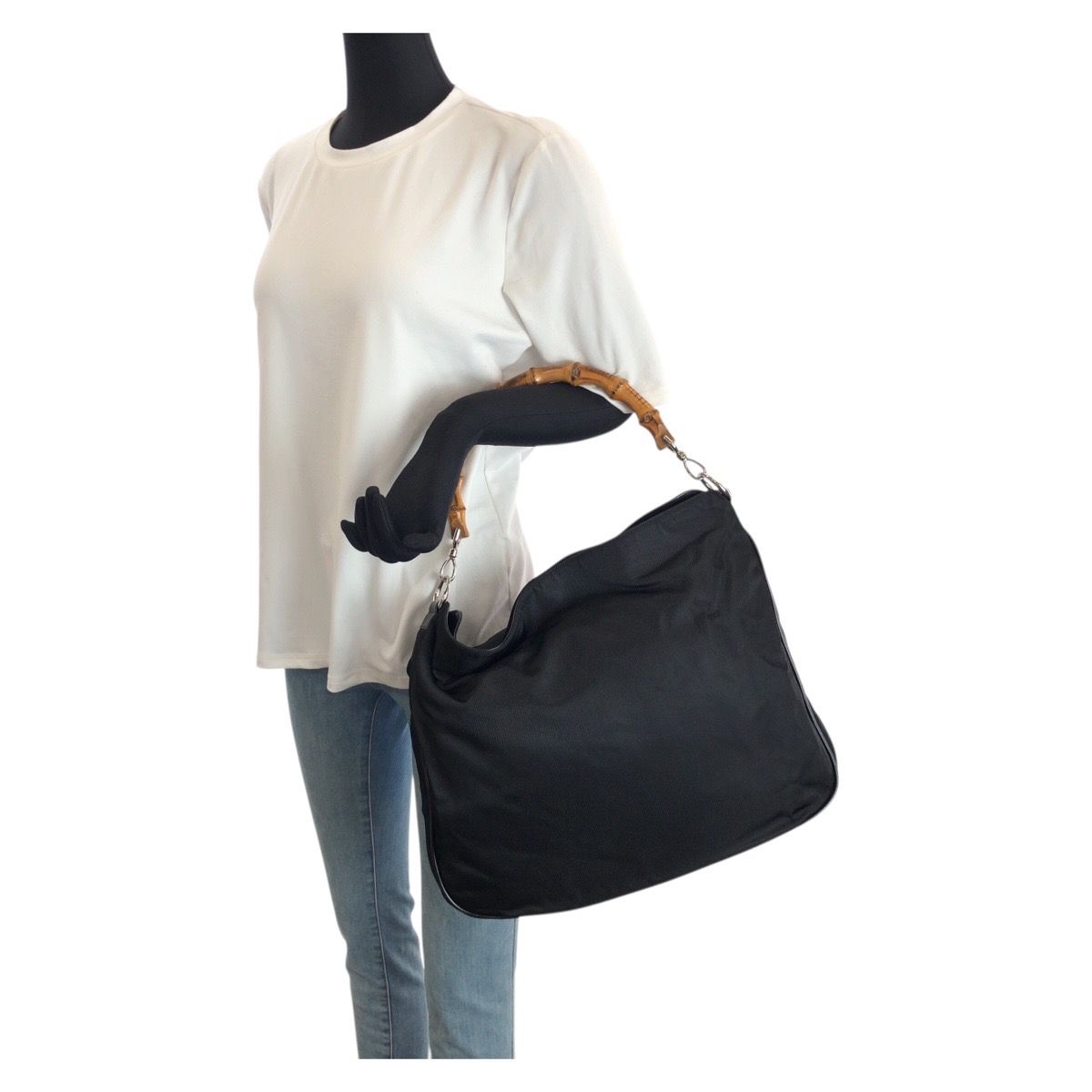 Gucci Black Silver Nylon Leather 001 Shoulder Bag — view 7