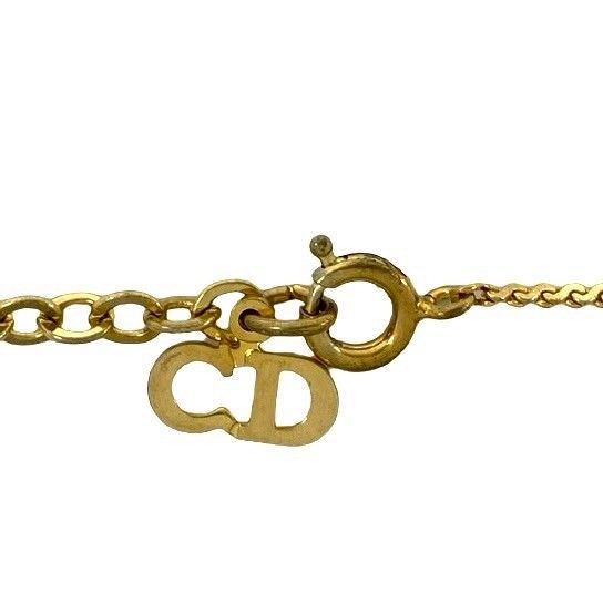 Dior CD Logo Motif Rhinestone Necklace Pendant Choker Gold — view 4