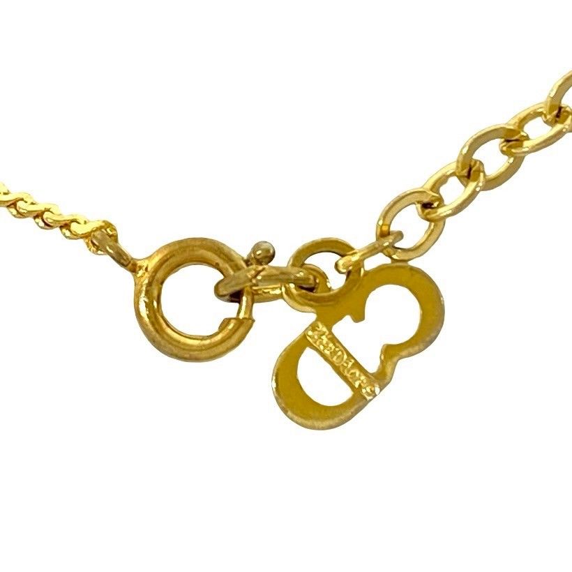 Dior CD Logo Motif Rhinestone Necklace Pendant Choker Gold — view 3