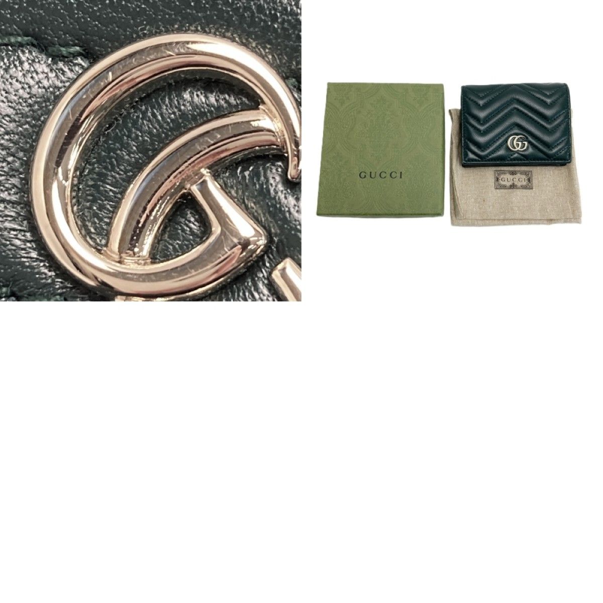 Gucci GG Marmont Double Card Case Wallet Green Bifold Box with Cloth Handbag — view 8