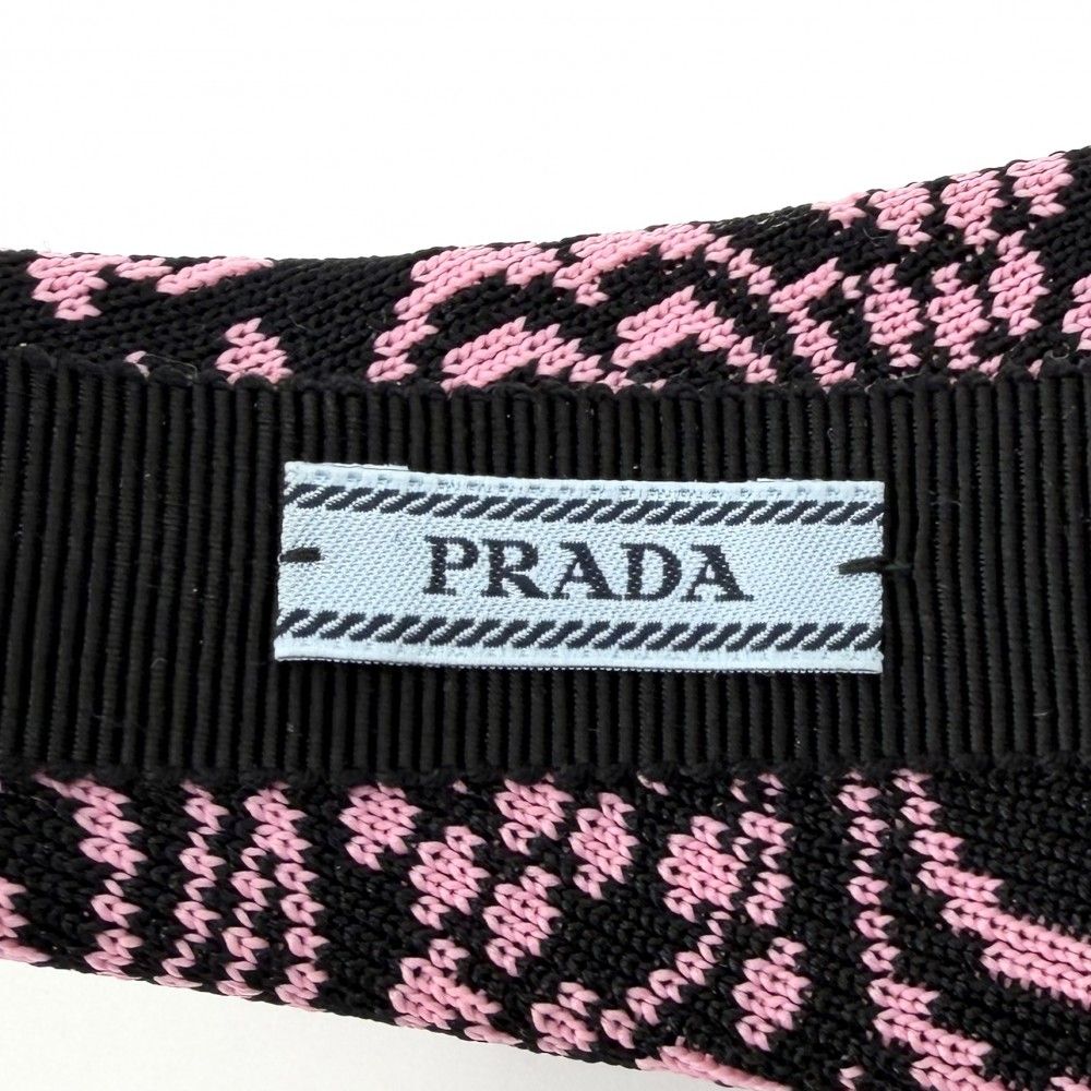 Prada Hair Headband Triangle Logo Canvas Black Pink Silver — view 4