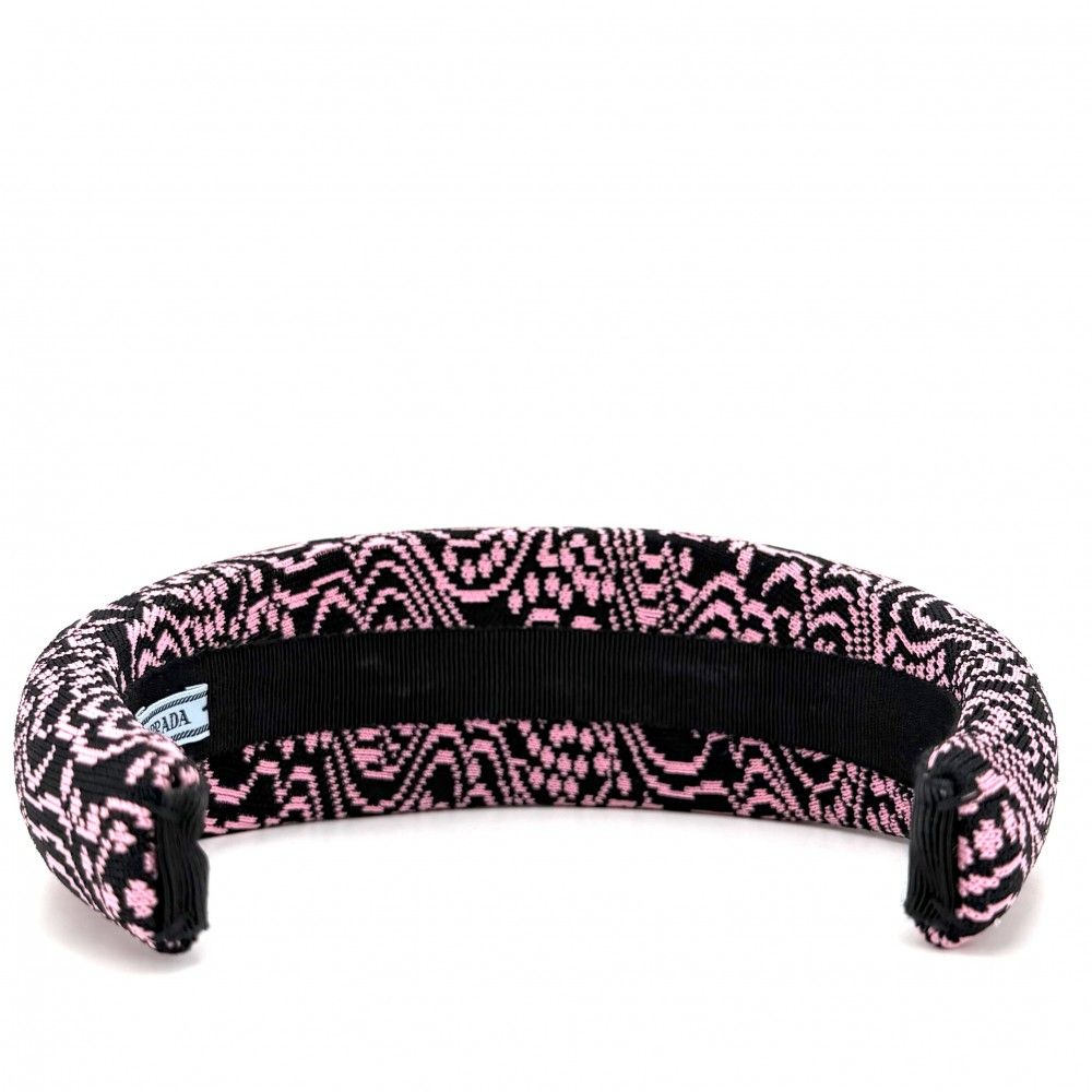 Prada Hair Headband Triangle Logo Canvas Black Pink Silver — view 2