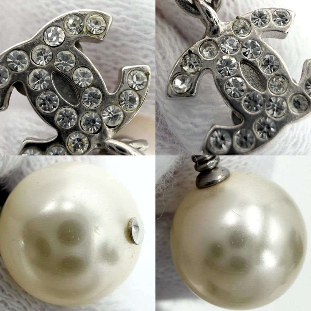 Chanel Earrings CC Logo Swing Rhinestone White Silver — view 7
