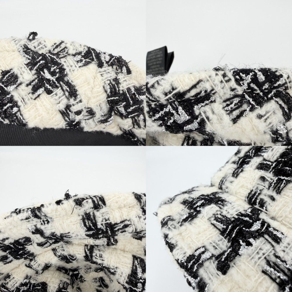 Chanel Hat Tweed Bucket Hat CC Logo M Wool Polyamide Black Ivory — view 6
