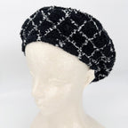 Chanel Beret Check Hat CC Logo M Cotton Polyamide Polyester Black White Spring — view 2