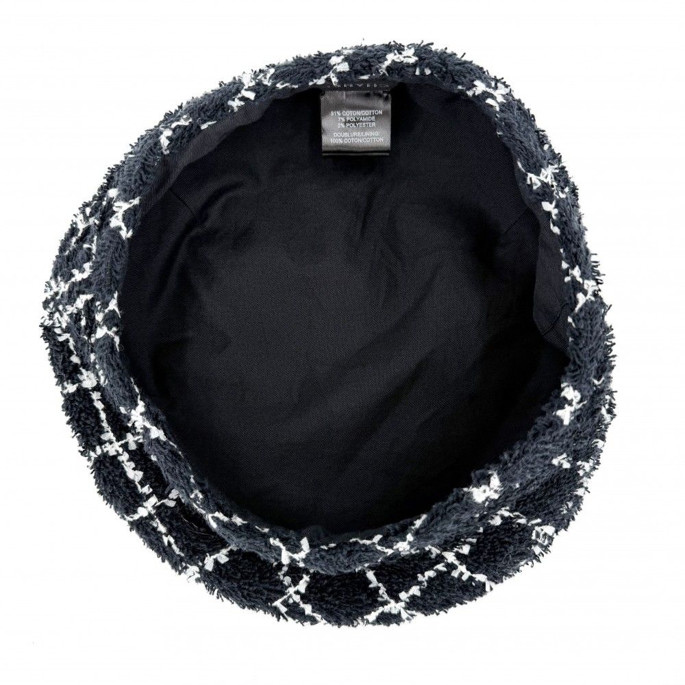 Chanel Beret Check Hat CC Logo M Cotton Polyamide Polyester Black White Spring — view 3