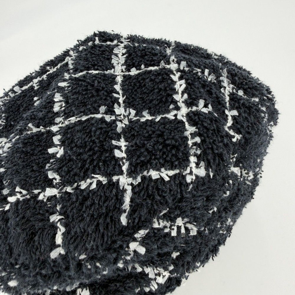 Chanel Beret Check Hat CC Logo M Cotton Polyamide Polyester Black White Spring — view 8