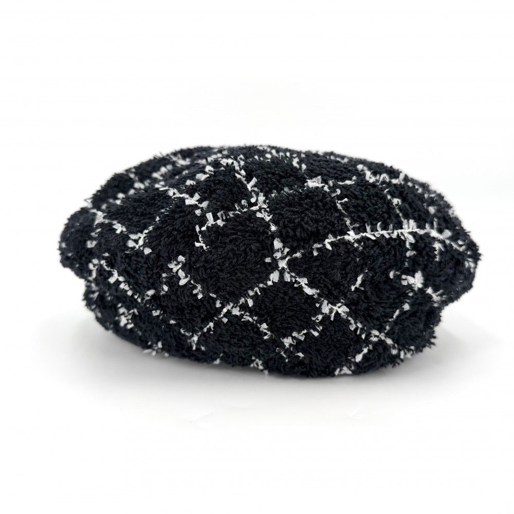 Chanel Beret Check Hat CC Logo M Cotton Polyamide Polyester Black White Spring — view 4