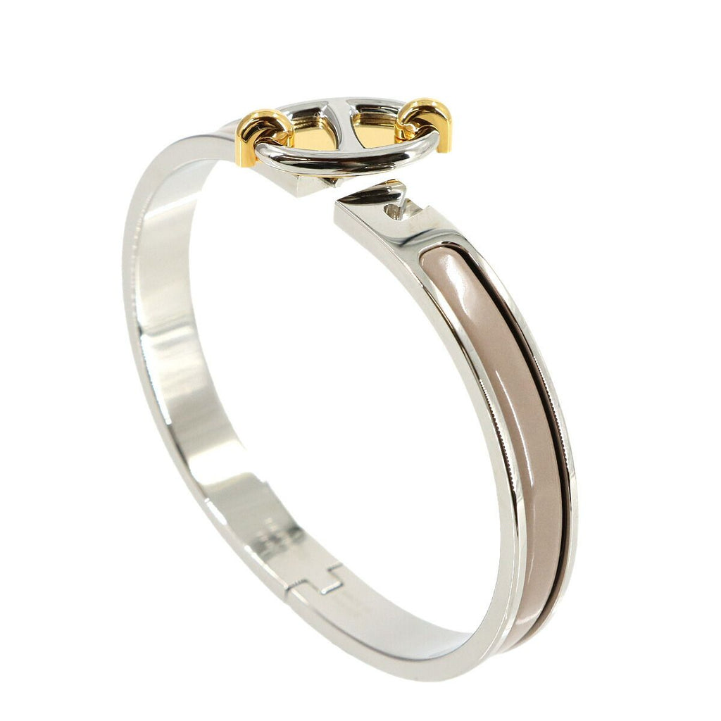 Hermes Mini Click Chaine D'ancre Bangle Brown Glasse Silver Gold Bracelet — view 6