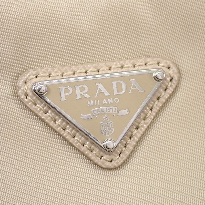Prada Re-Nylon 2-Way Shoulder Bag Nylon Beige Silver Classic Triangle Logo — view 6