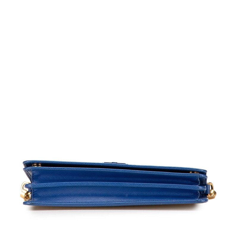 Prada Chain Shoulder Wallet Blue Saffiano Leather Handbag — view 3
