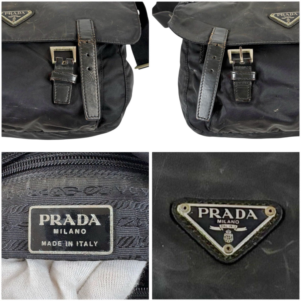Prada Triangle Logo Cross Black Nero Tessuto Shoulder Bag — view 8