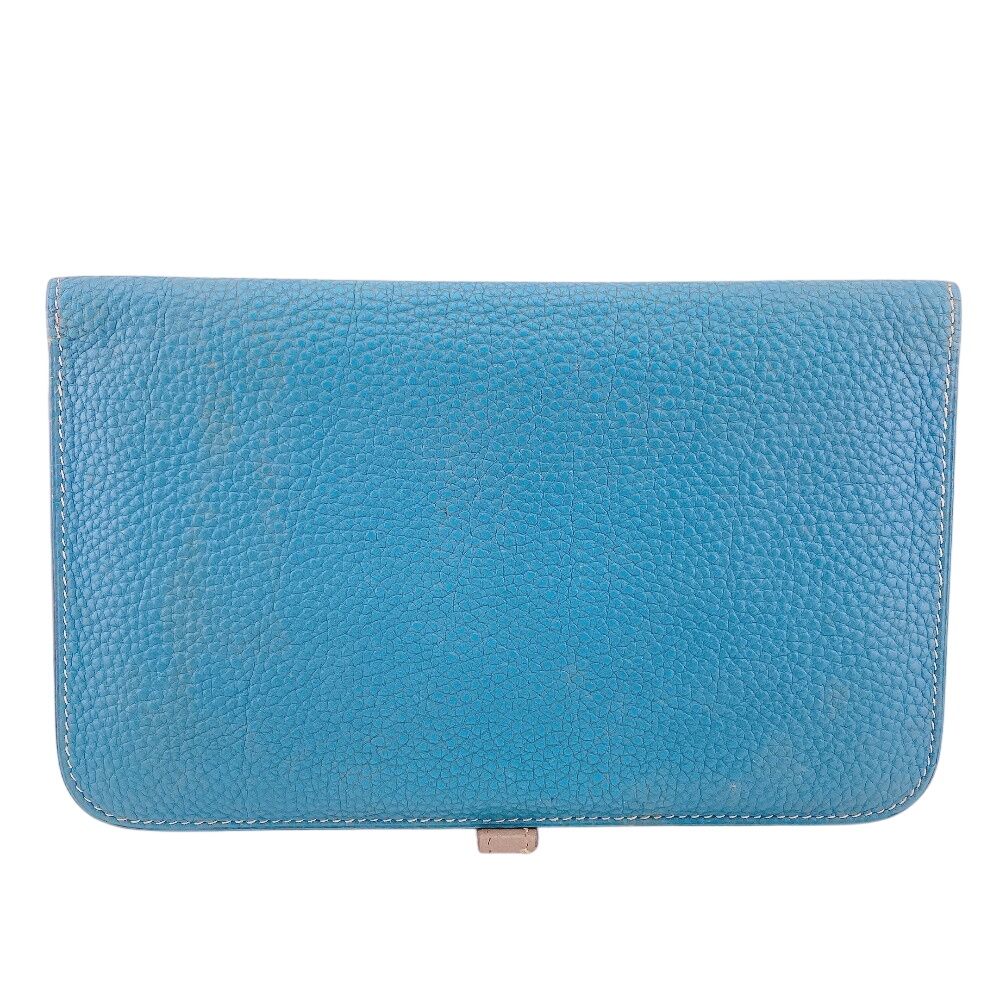 Hermes Series Button Dogon GM Togo Wallet Blue — view 2