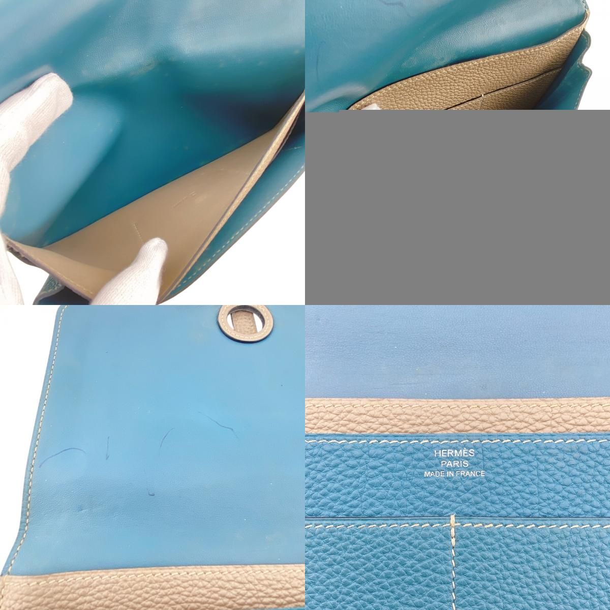 Hermes Series Button Dogon GM Togo Wallet Blue — view 8