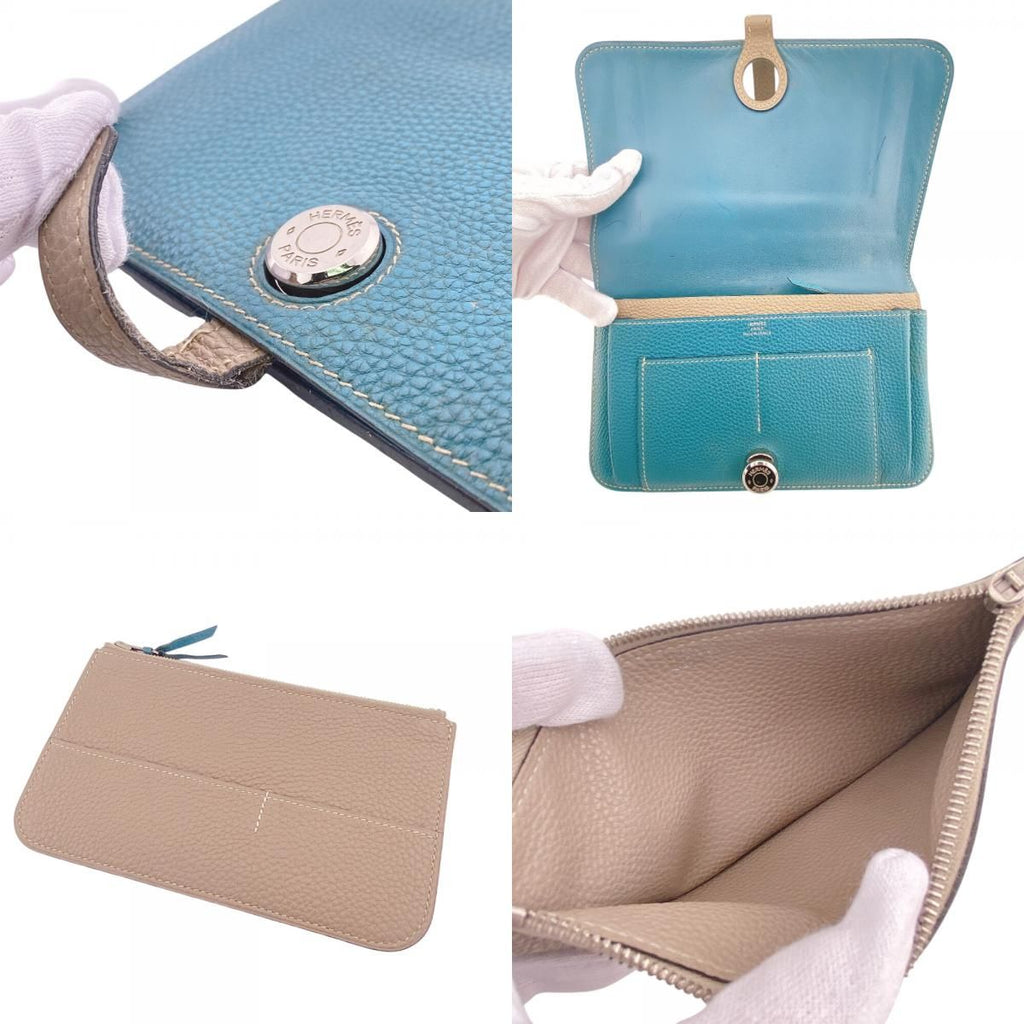 Hermes Series Button Dogon GM Togo Wallet Blue — view 7