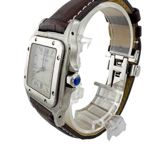 Cartier 3 Hands Date Santos Garbe Leather Watch Brown — view 2