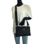 Prada Tessuto Black Silver Nylon Shoulder Bag — view 7