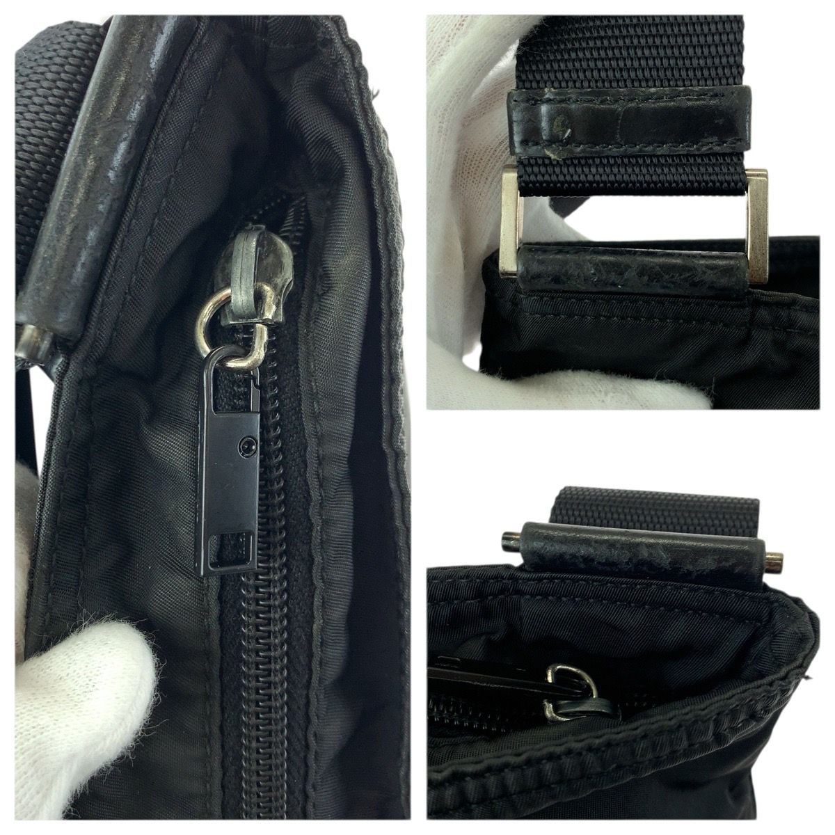 Prada Tessuto Black Silver Nylon Shoulder Bag — view 6
