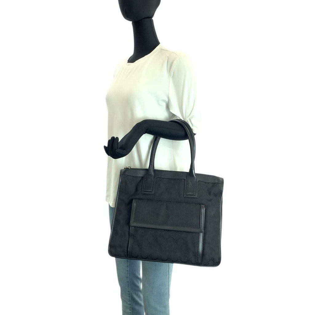 Gucci Black Silver GG Canvas Leather 000 Tote — view 7