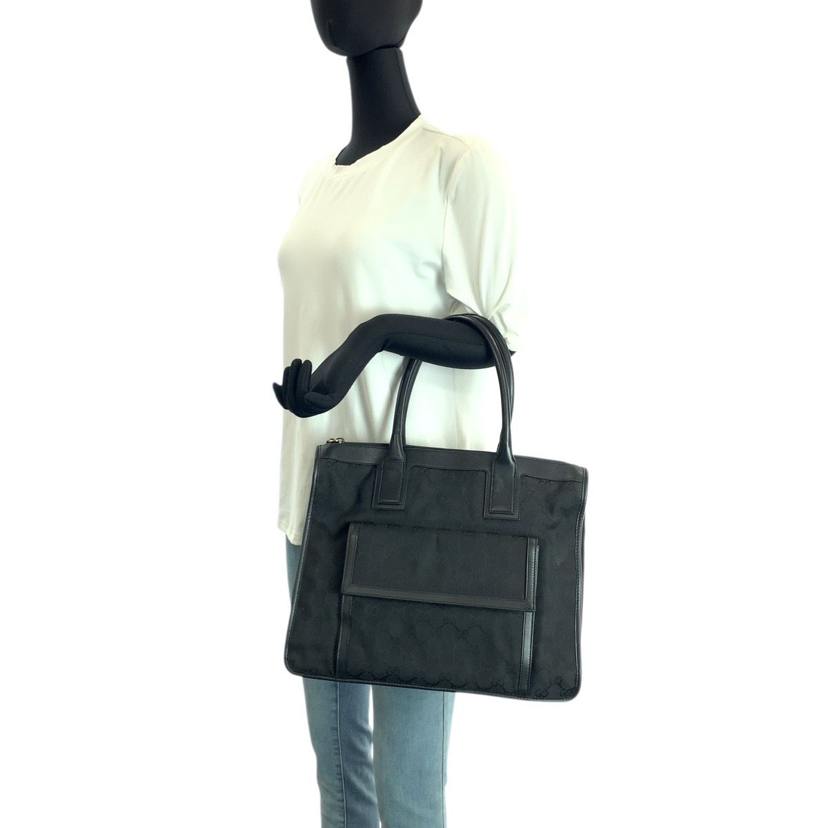 Gucci Black Silver GG Canvas Leather 000 Tote — view 7