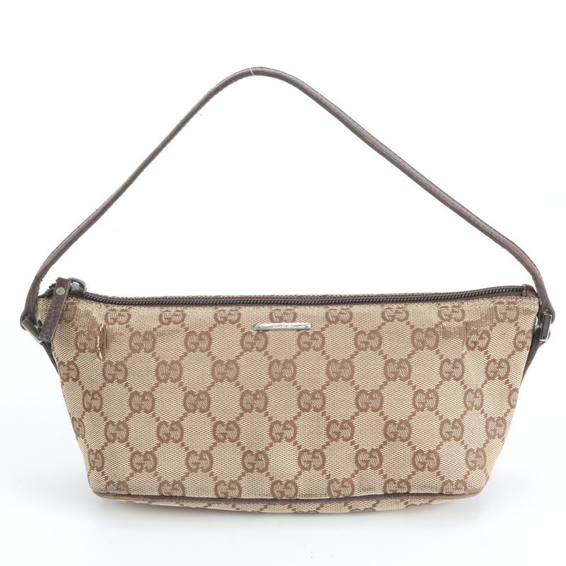 Gucci GG Canvas Leather Handbag Brown Ebm