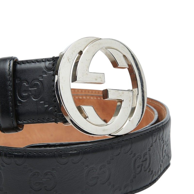 Gucci Guccissima Interlocking Belt 34 Black Leather — view 4