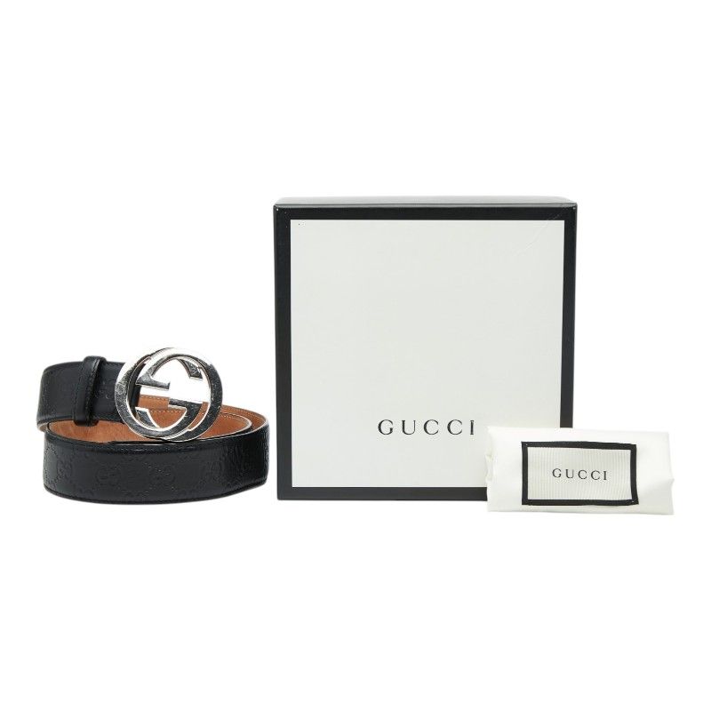 Gucci Guccissima Interlocking Belt 34 Black Leather — view 7